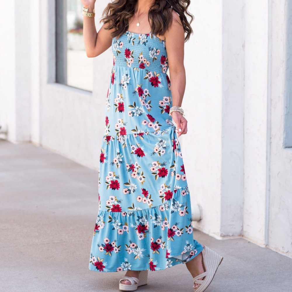 LOFT Blue Floral Maxi Dress